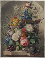 Z 007
<br/>
Bloemstilleven met vogelnestje in een nis
<br/>
<em>Os, Georgius Jacobus Johannes van (1782-1861)</em>